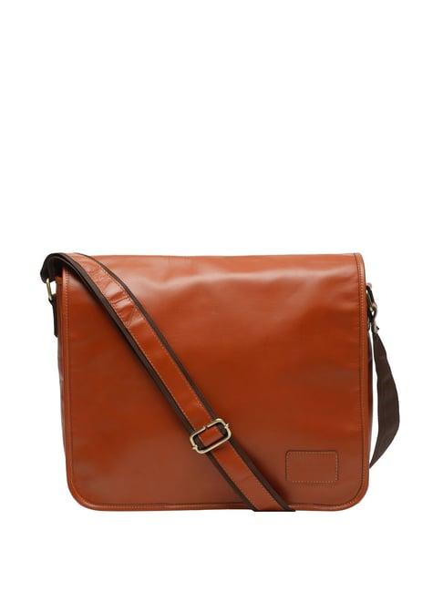 teakwood leathers tan leather medium laptop messenger bag