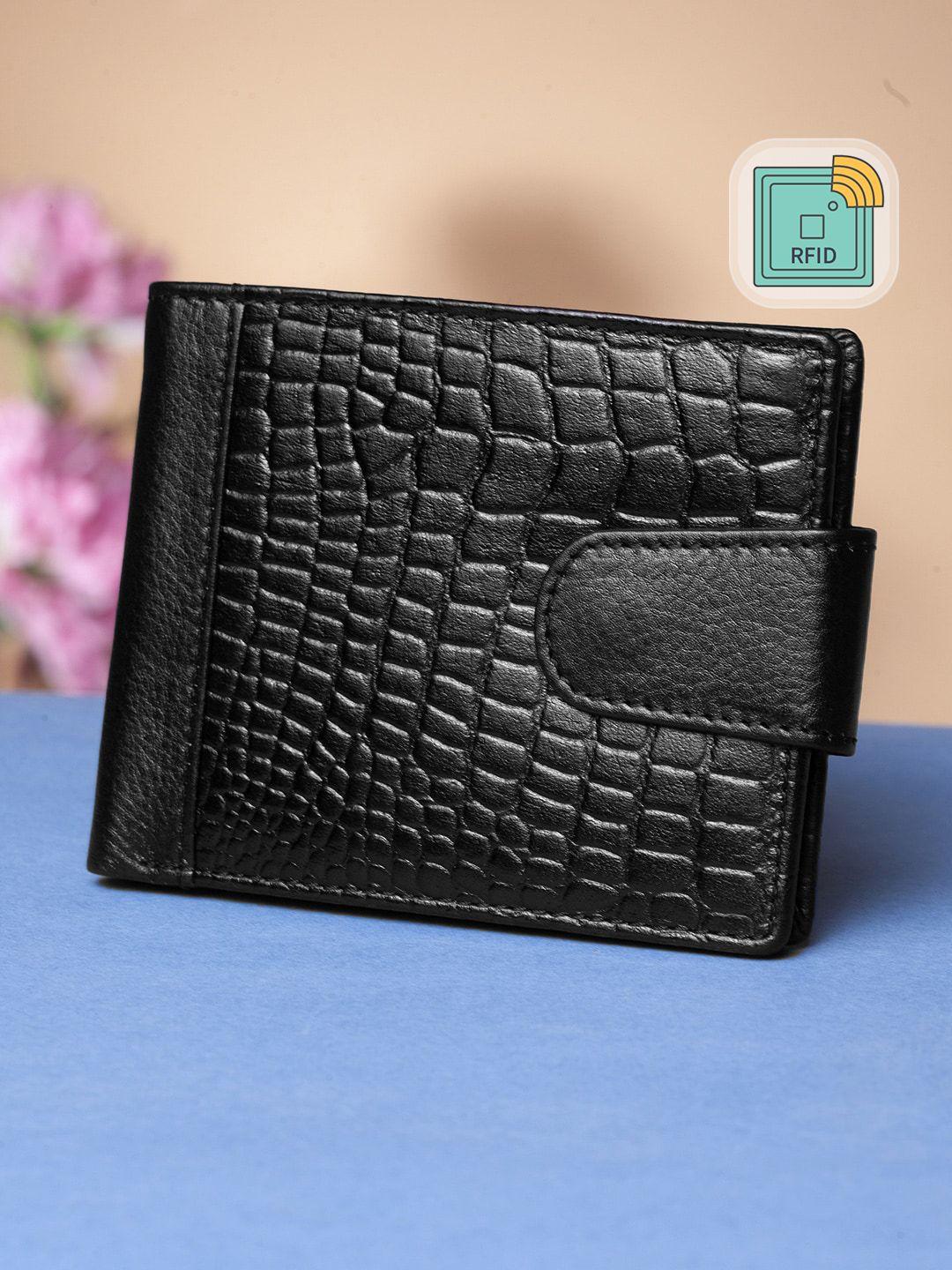 teakwood leathers unisex black textured genuine leather rfid two fold wallet