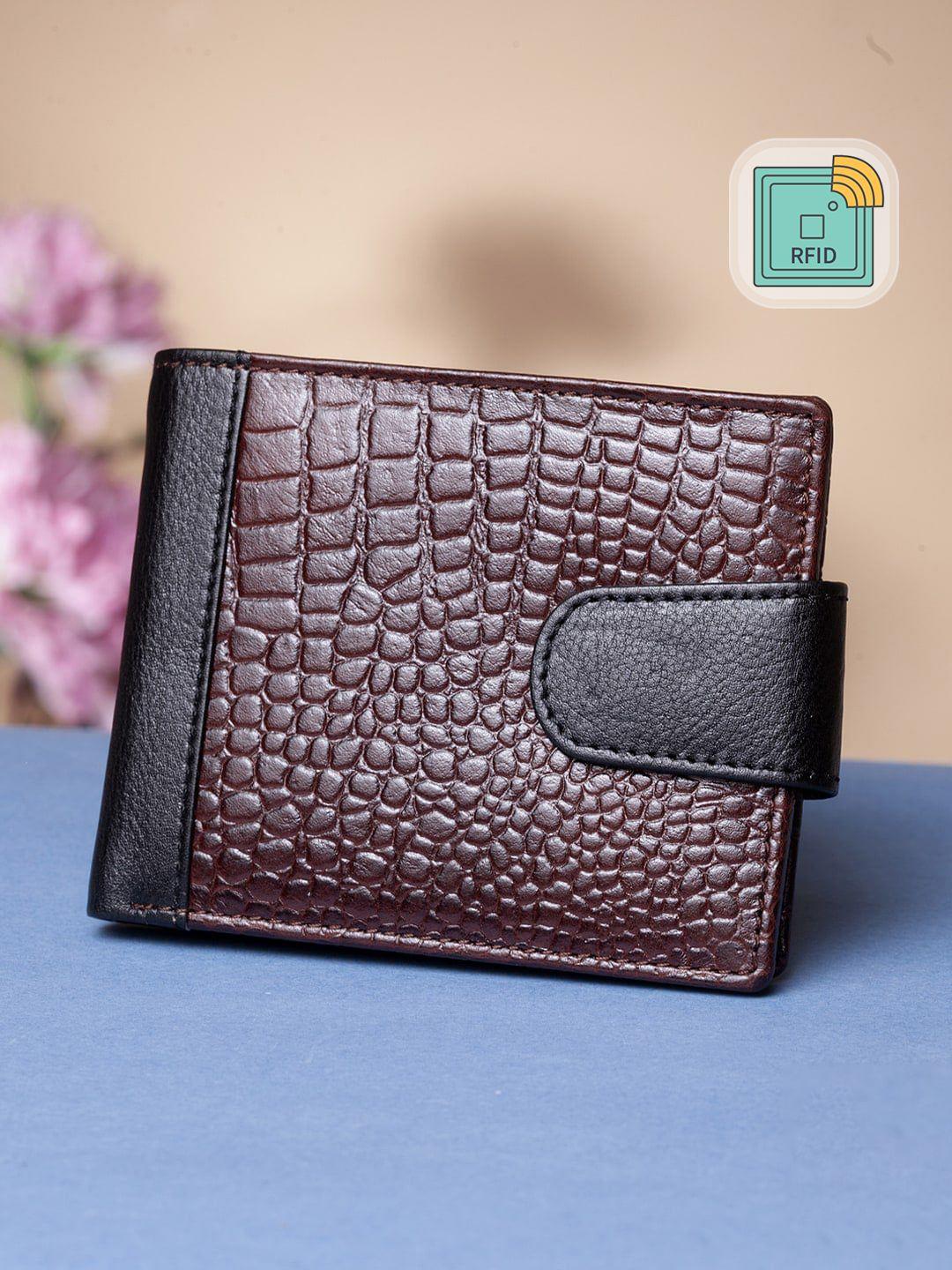 teakwood leathers unisex brown & black textured two fold wallet
