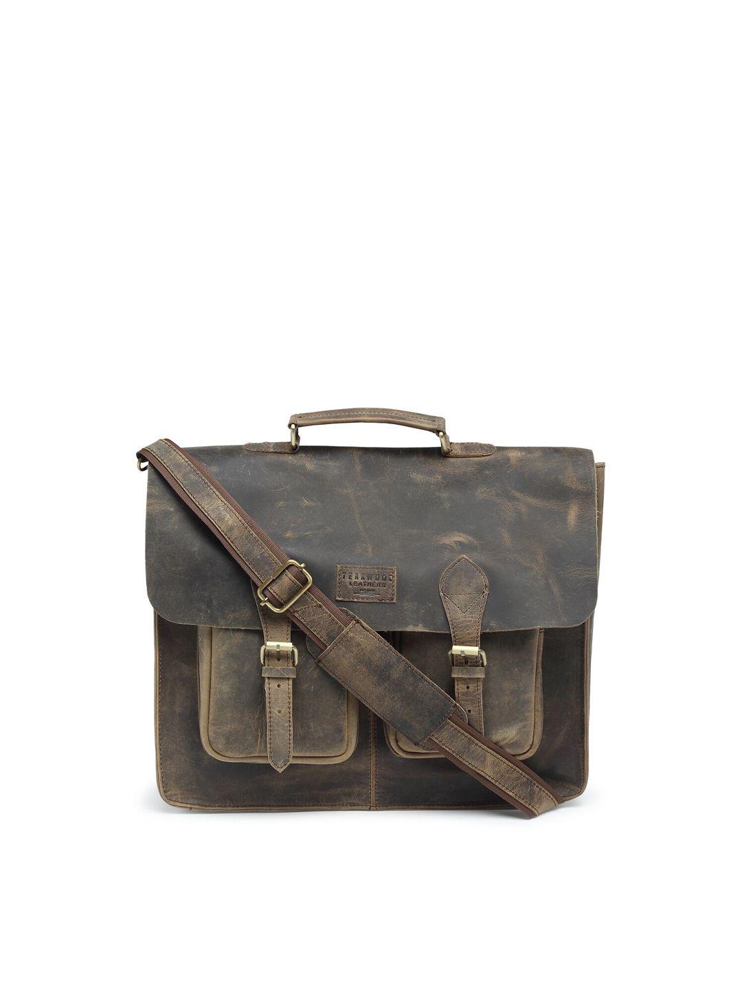 teakwood leathers unisex brown leather laptop bag