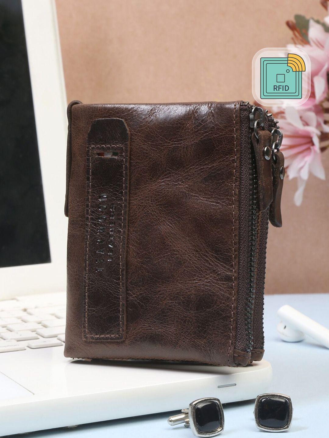 teakwood leathers unisex brown leather rfid protected  two fold wallet