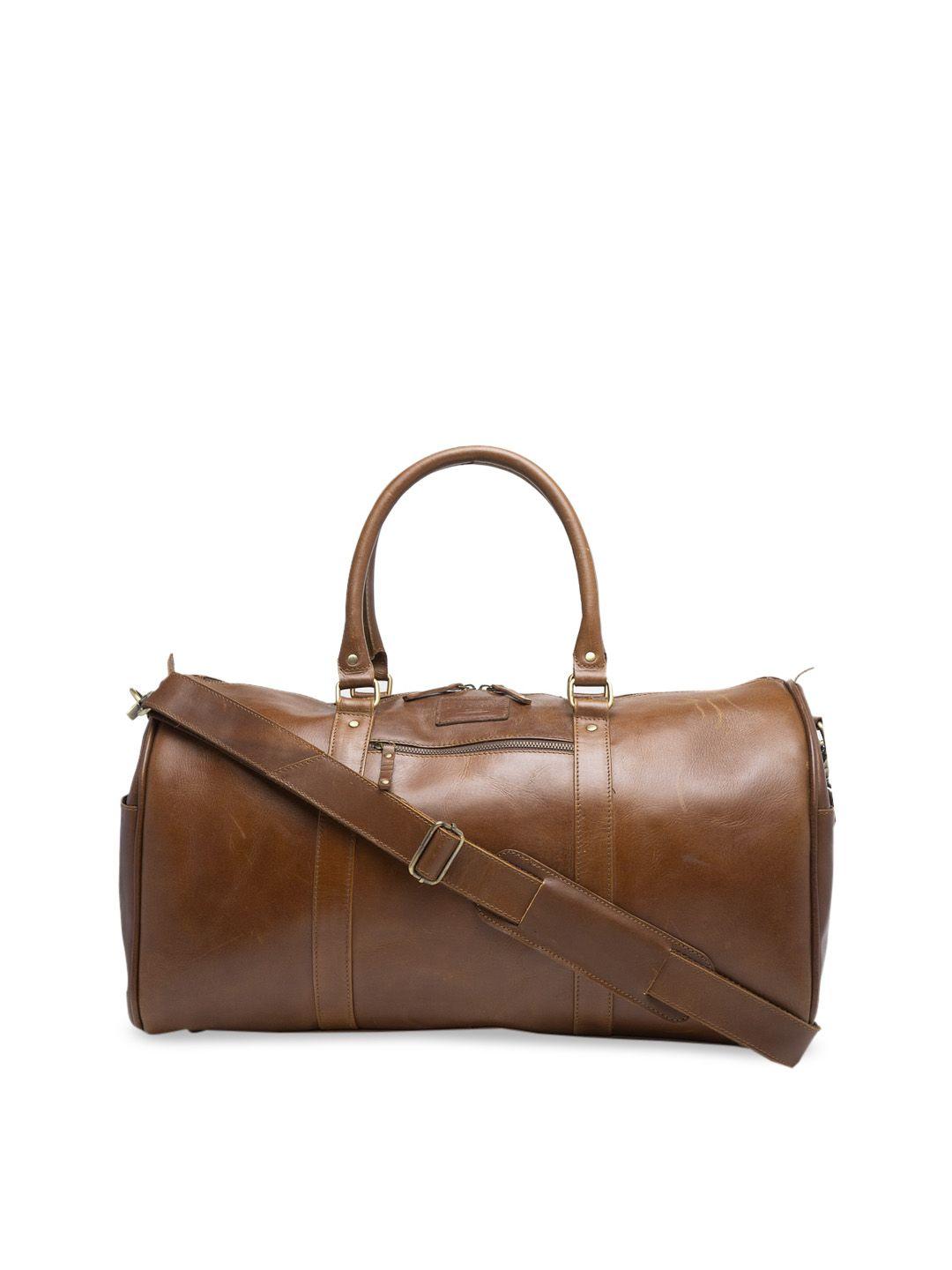 teakwood leathers unisex brown solid leather duffle bag