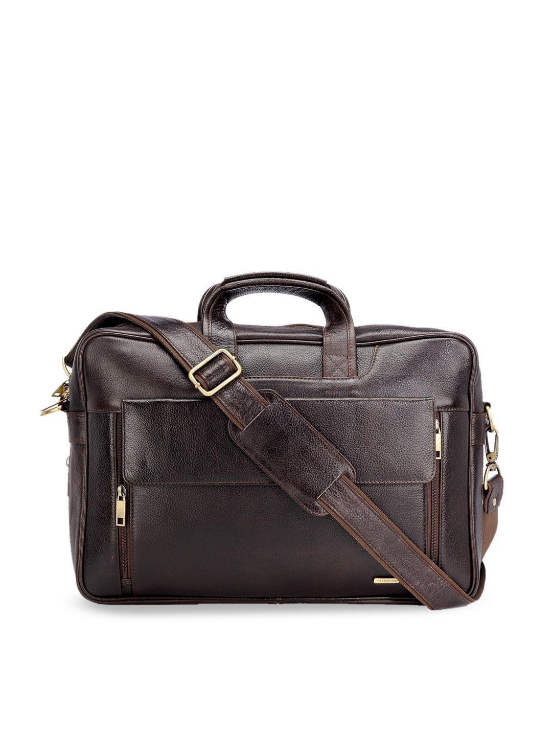 teakwood leathers unisex brown solid leather laptop bag