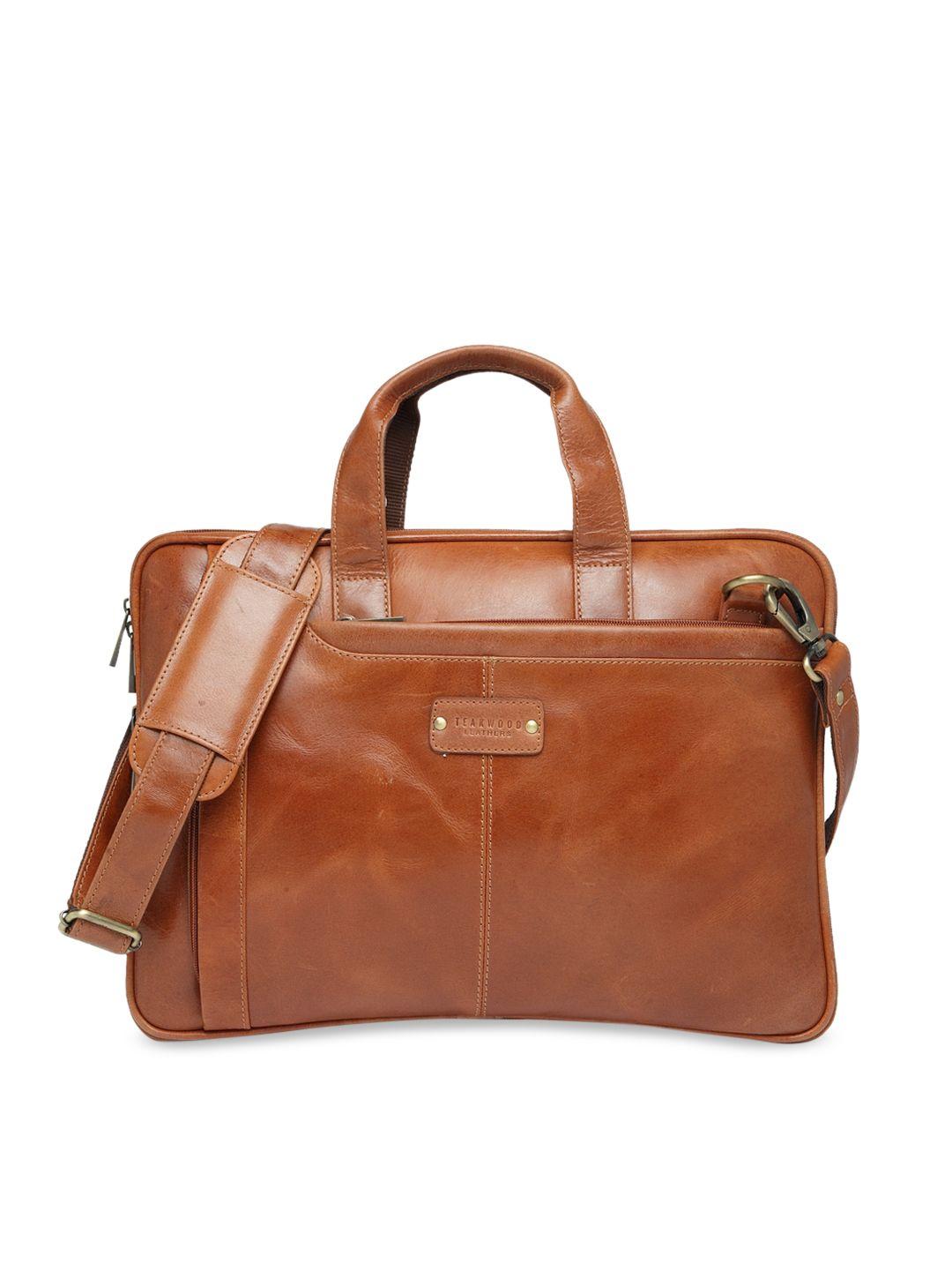 teakwood leathers unisex tan brown solid laptop bag