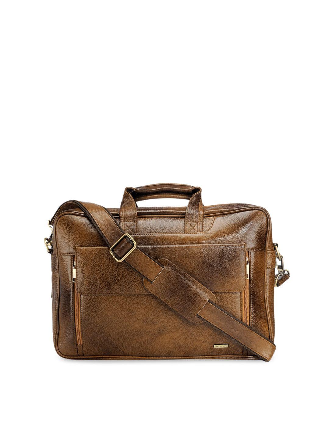 teakwood leathers unisex tan brown solid leather laptop bag