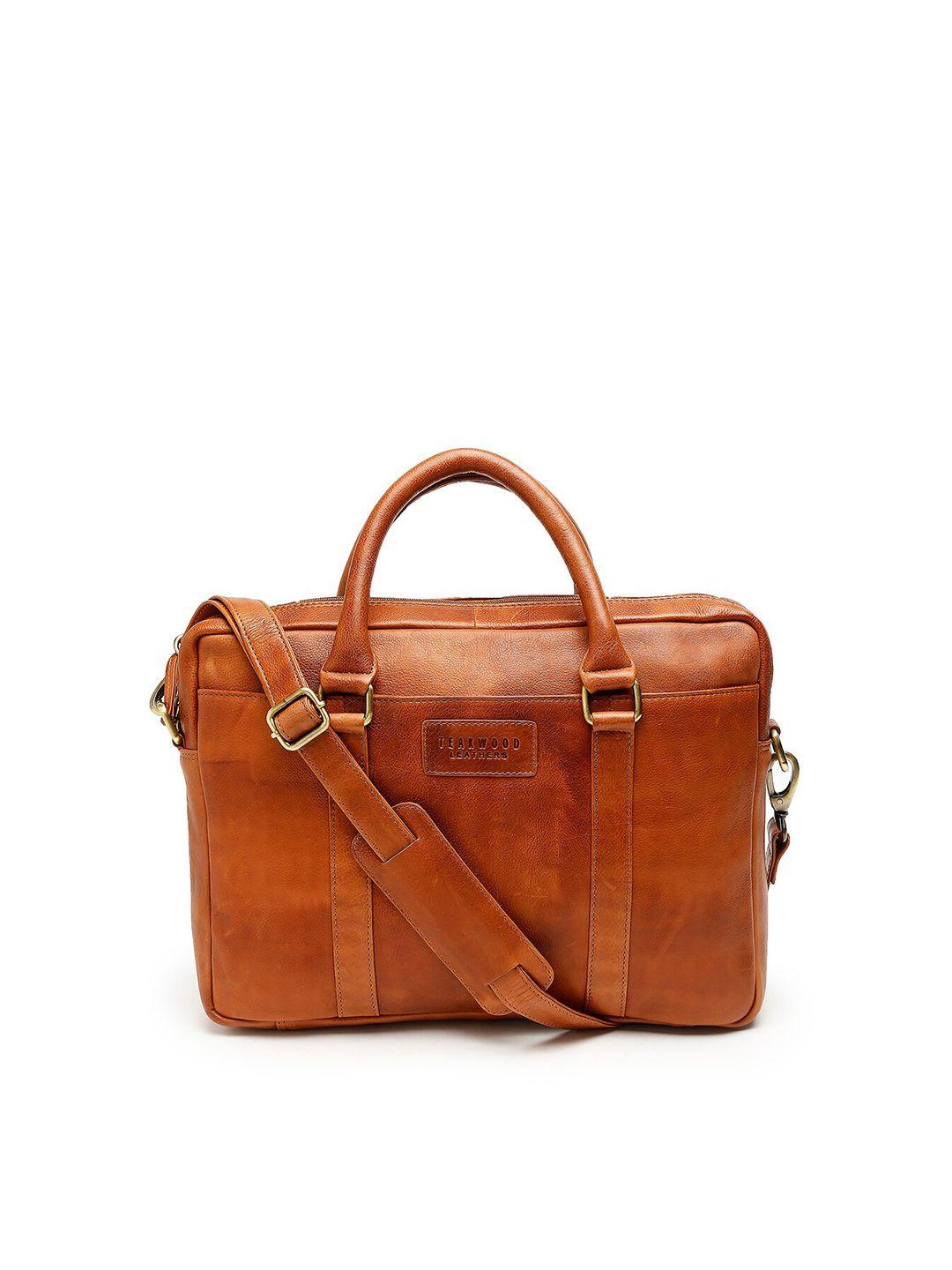 teakwood leathers unisex tan leather laptop bag with detachable strap
