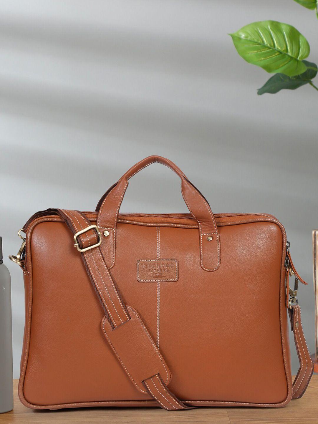 teakwood leathers unisex tan leather laptop bag