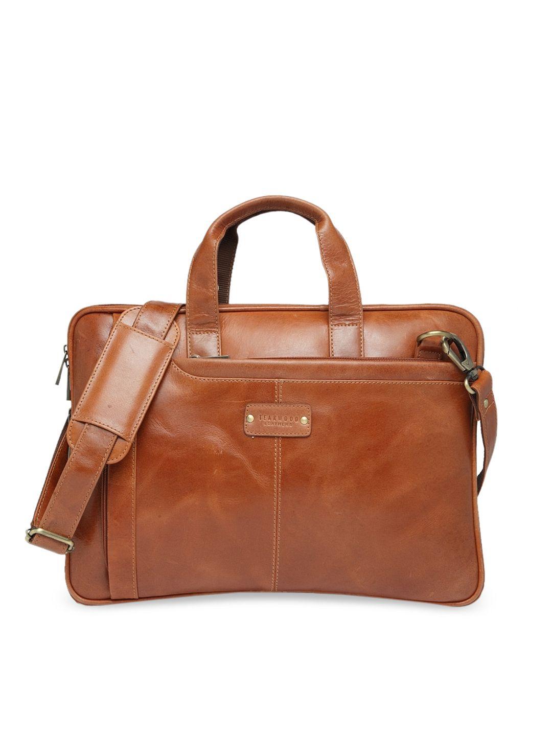 teakwood leathers unisex tan solid laptop bag