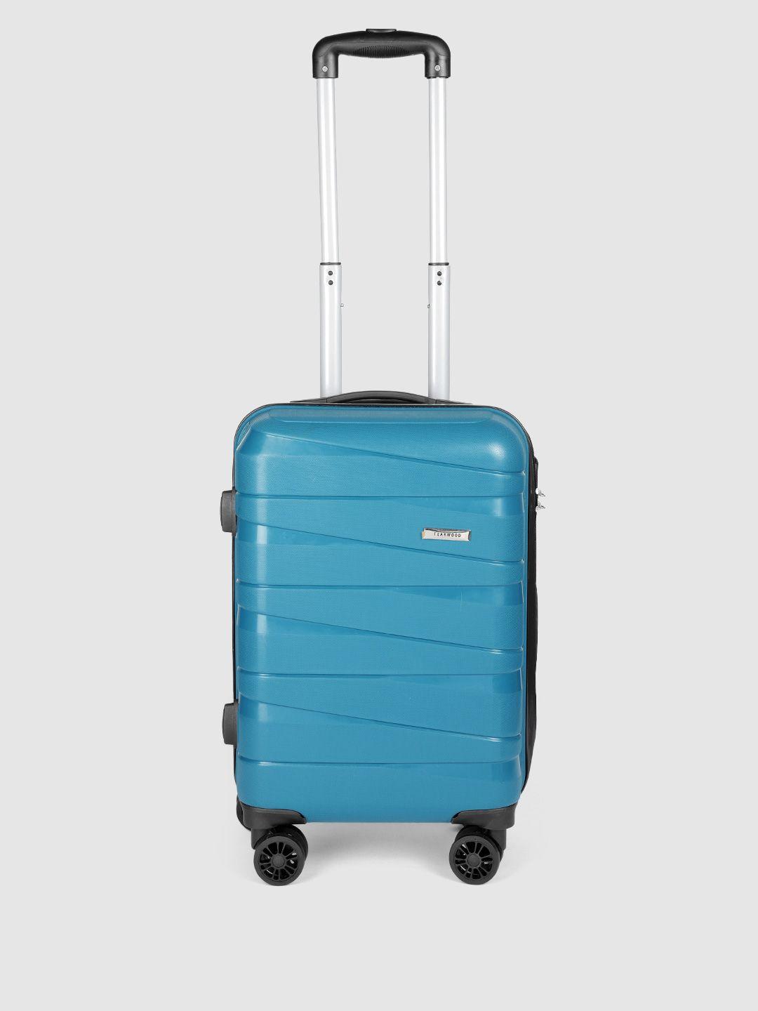 teakwood leathers unisex teal blue textured hard-sided cabin trolley bag- 32 litres