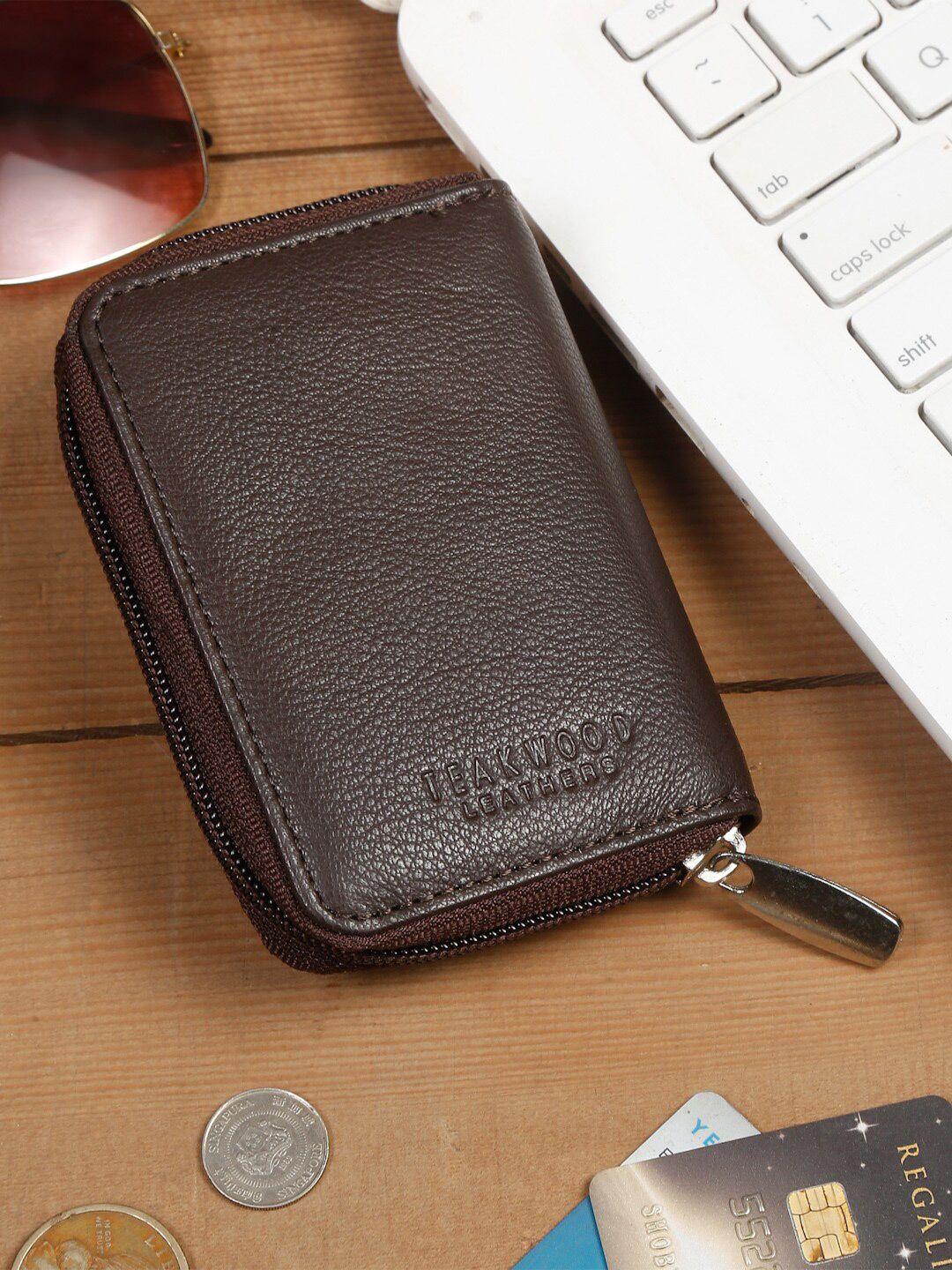teakwood leathers unisex textured rfid leather zip around wallet