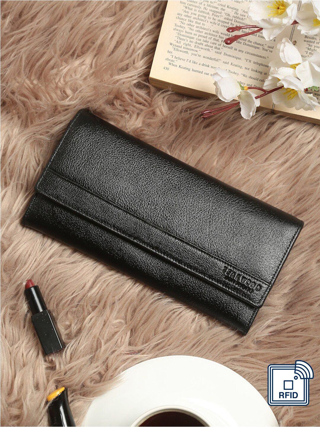 teakwood leathers women black leather three fold wallet