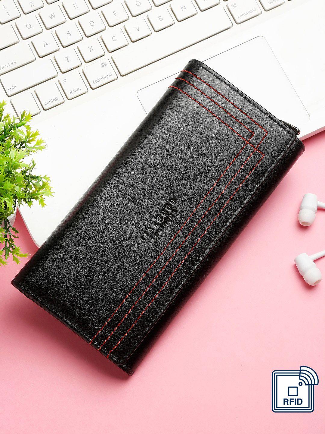 teakwood leathers women black solid leather wallet