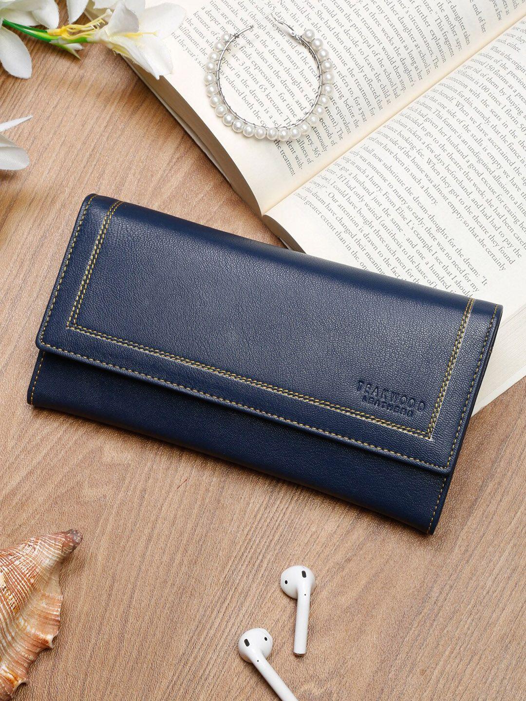 teakwood leathers women blue leather two fold wallet