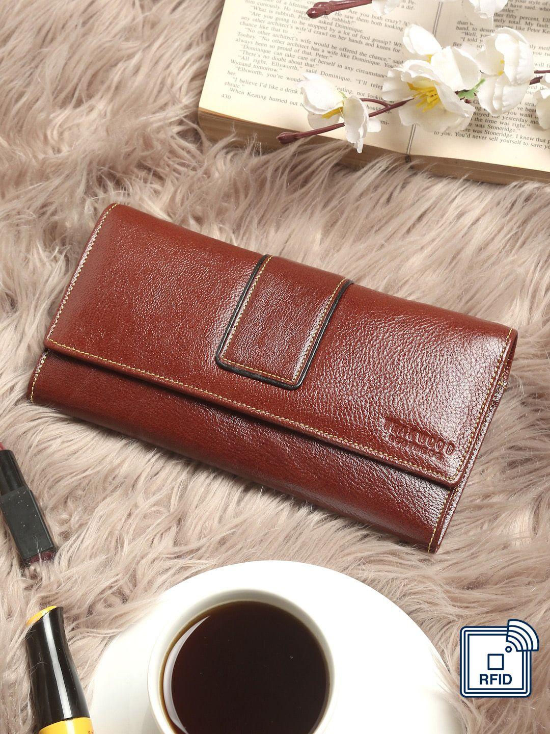 teakwood leathers women brown leather two fold wallet