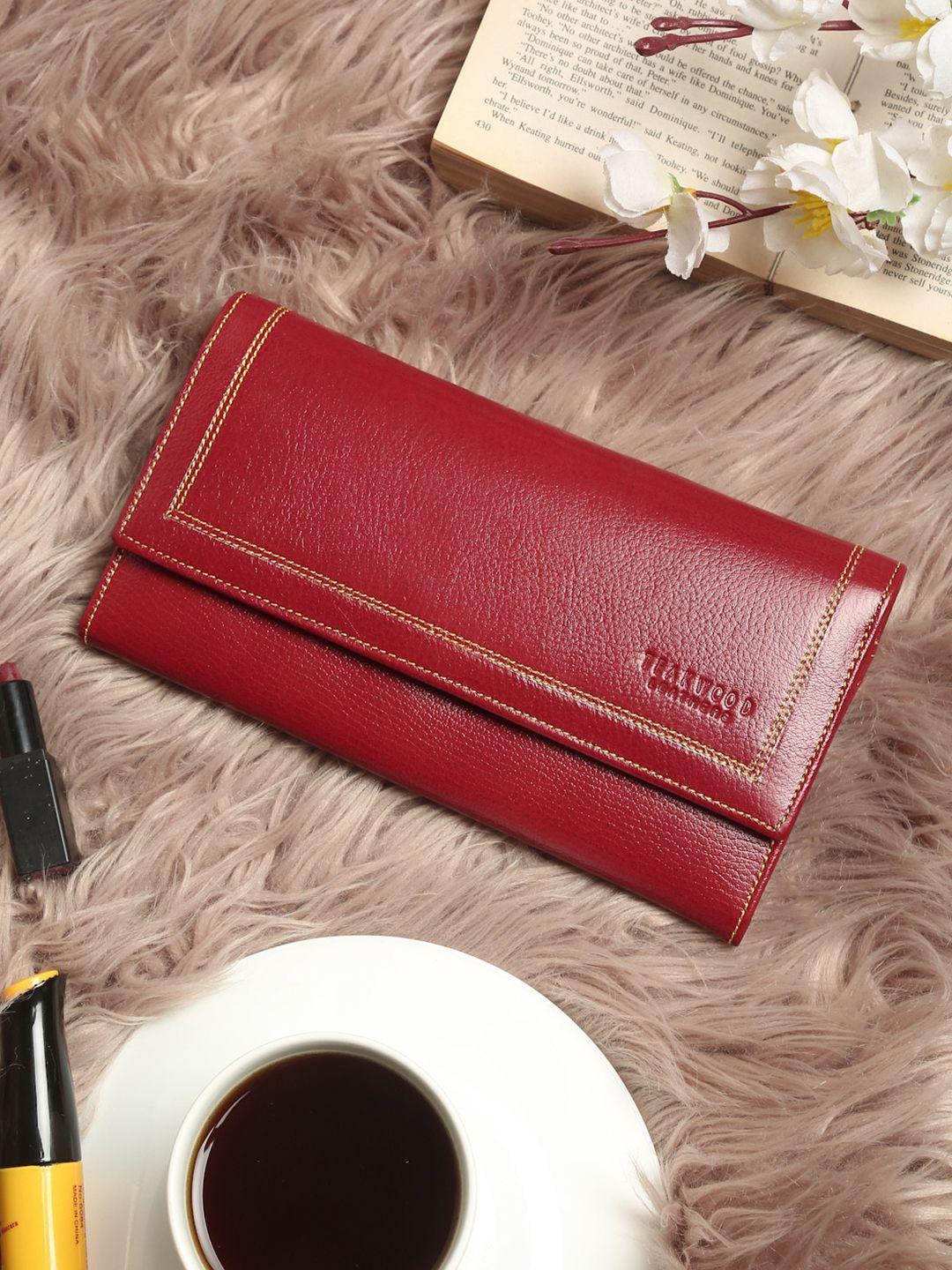 teakwood leathers women red leather two fold wallet