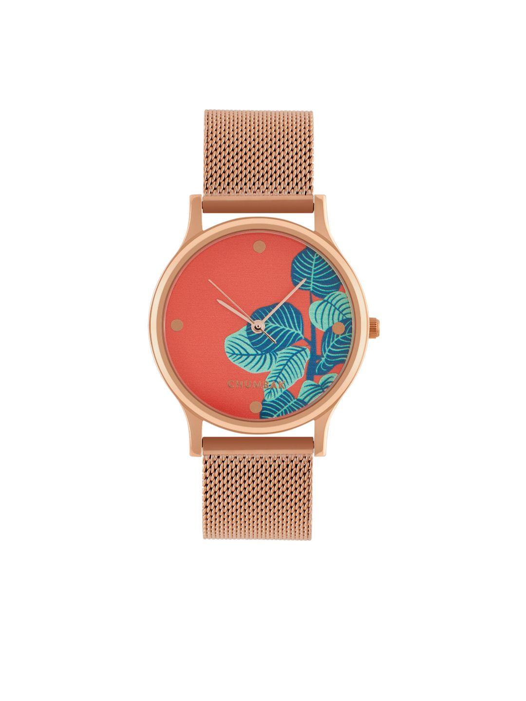 teal by chumbak women brass dial & rose gold-plated bracelet style straps analogue watch