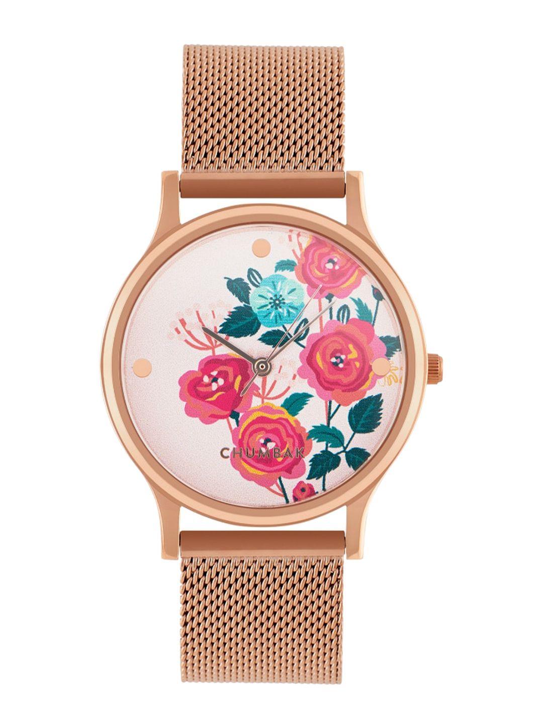 teal by chumbak women pink dial & rose gold-plated bracelet style analogue watch-890760511730