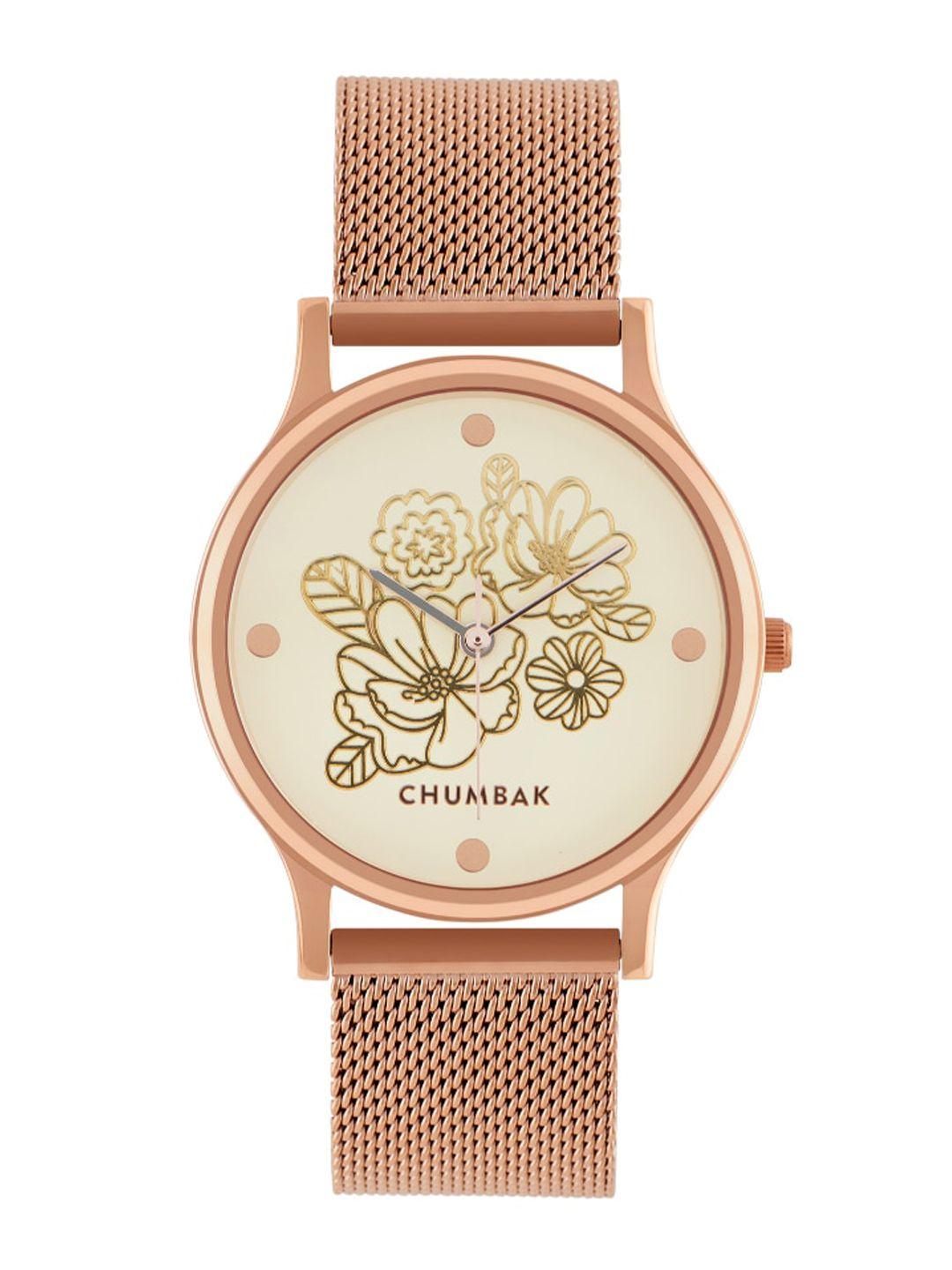 teal by chumbak women white brass embellished dial & rose gold-plated analogue watch
