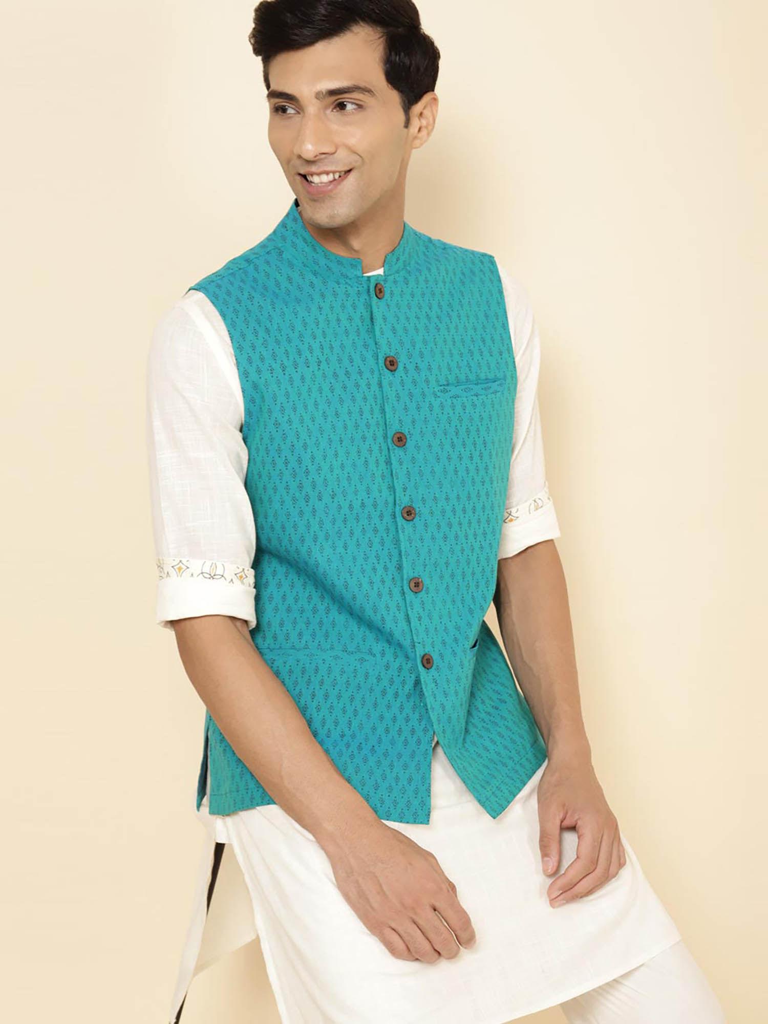 teal-cotton-hand-block-printed-nehru-jacket