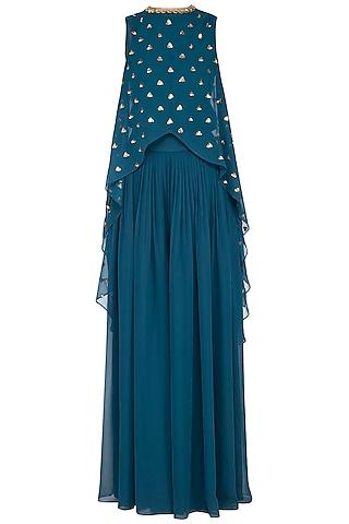 teal-embroidered-cape-with-palazzo-pants