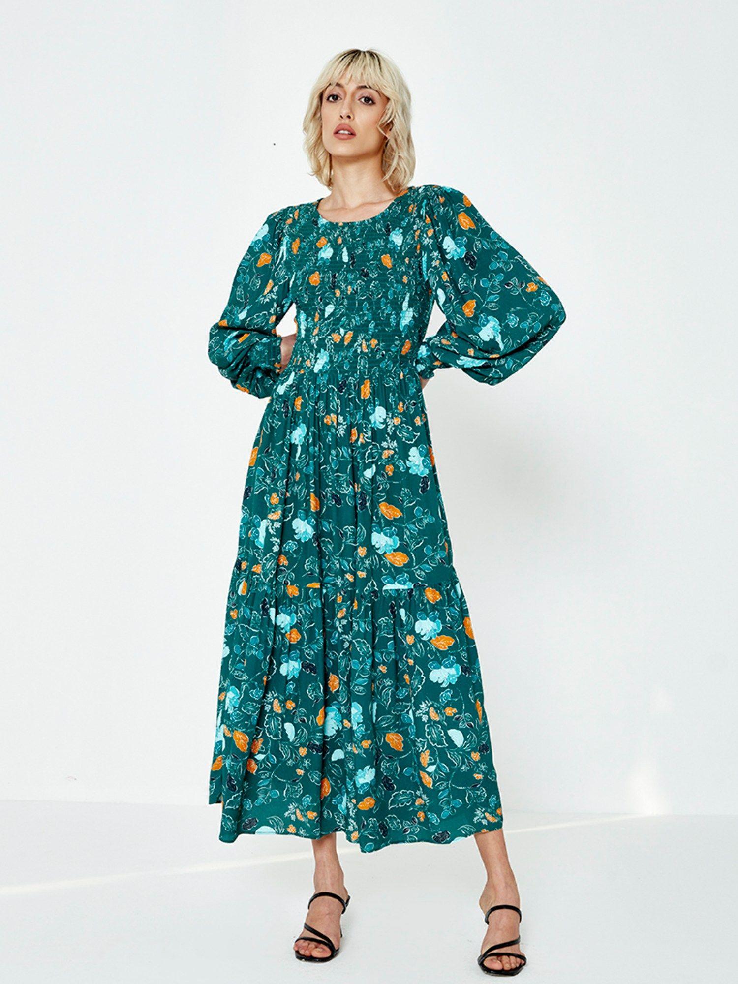 teal-floral-print-midi-dress