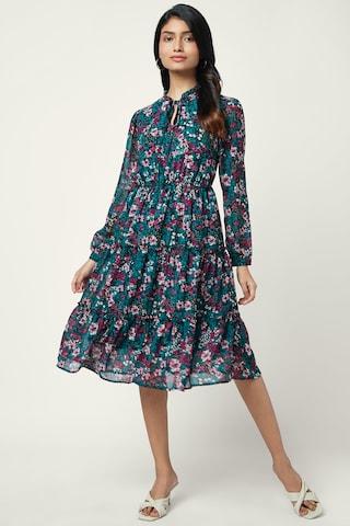 teal-floral-printed-pussy-bow-casual-calf-length-full-sleeves-women-comfort-fit-dress
