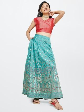 teal print ethnic women regular fit skirt