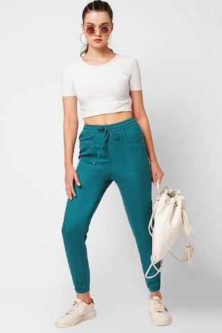 teal solid ankle-length casual women comfort fit joggers