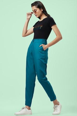 teal solid ankle-length casual women regular fit bottom