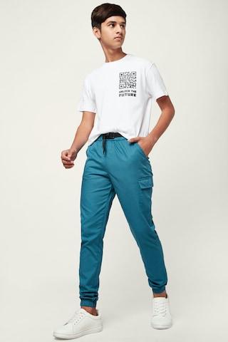 teal solid full length casual boys regular fit joggers