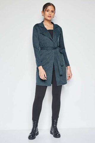 teal textured casual full sleeves notch lapel women comfort fit jackets