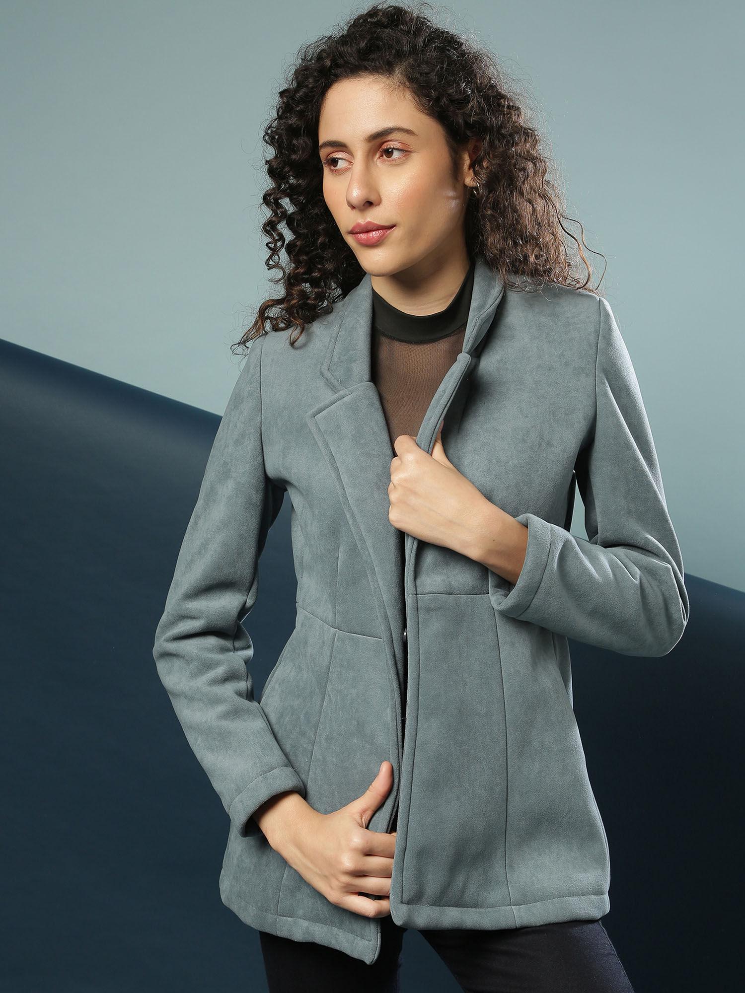 teal women solid stylish casual blazers