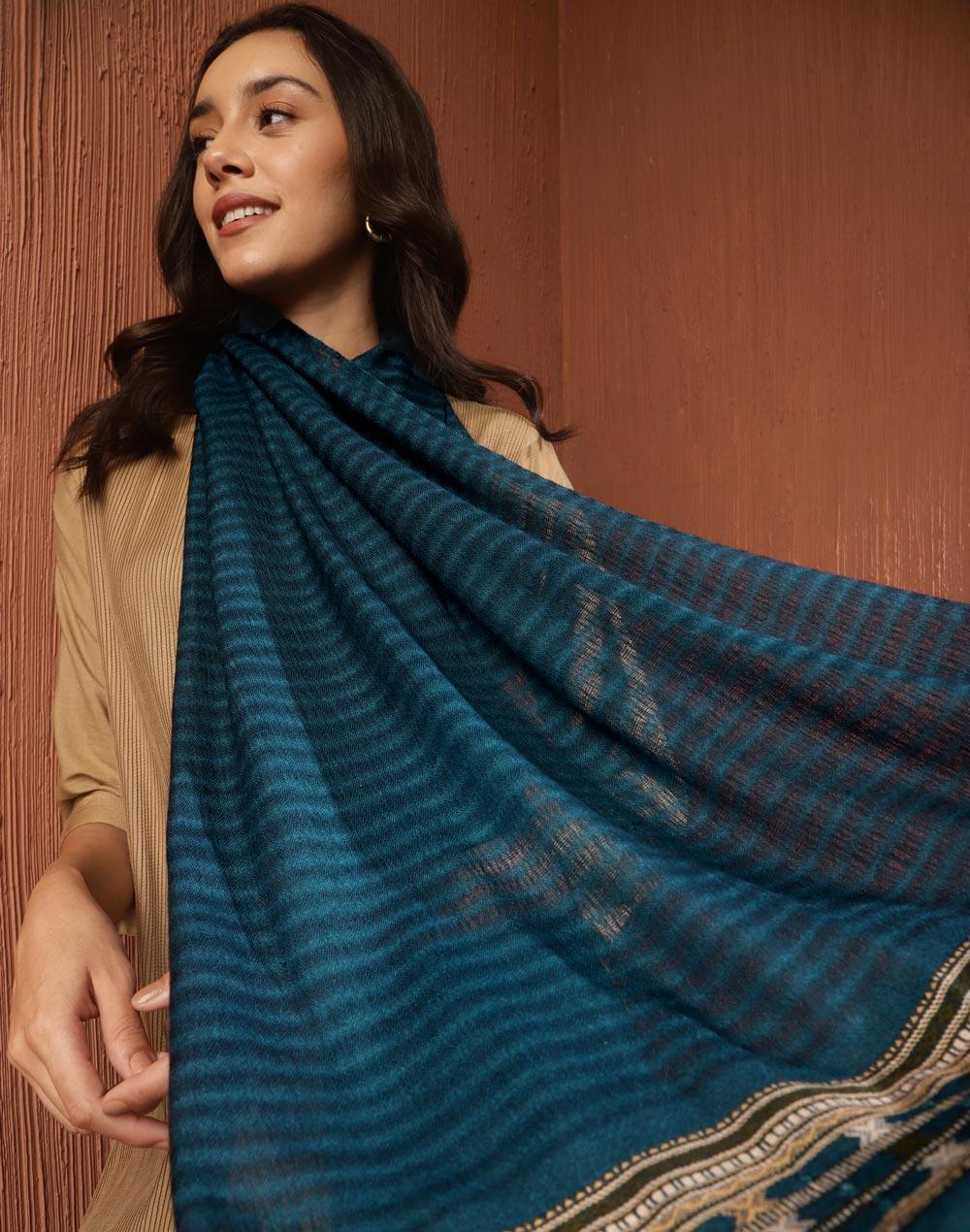 teal wool woven stole