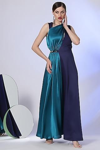 teal & navy blue polyester gown