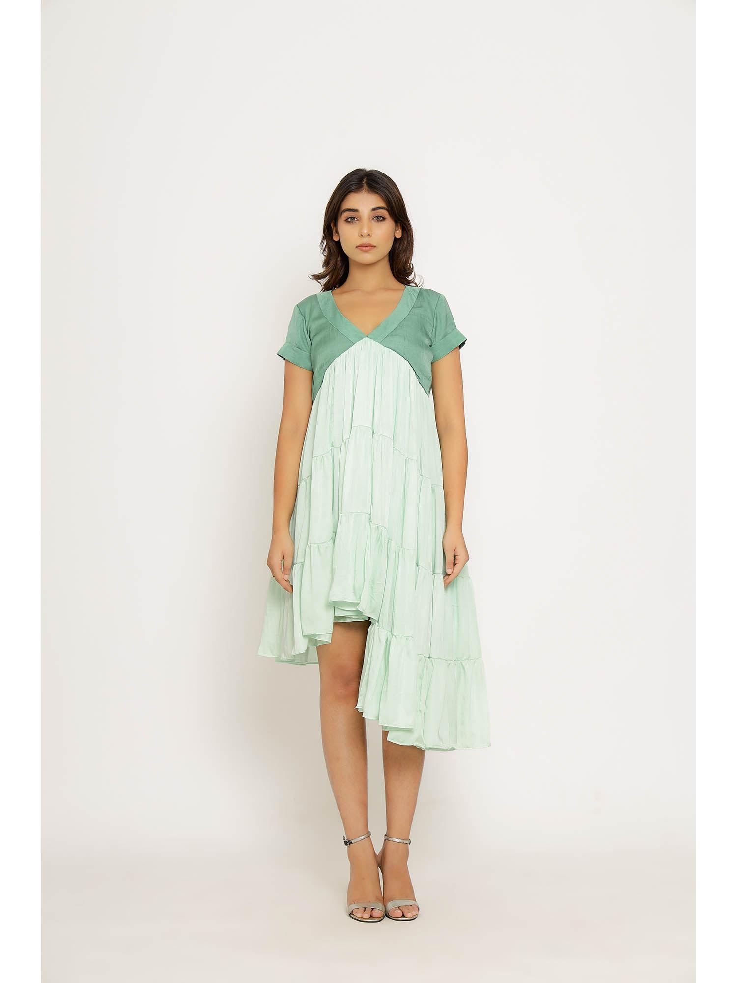 teal & tea green asymmetrical midi dress