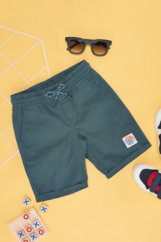 teal  solid thigh-length casual boys regular fit shorts