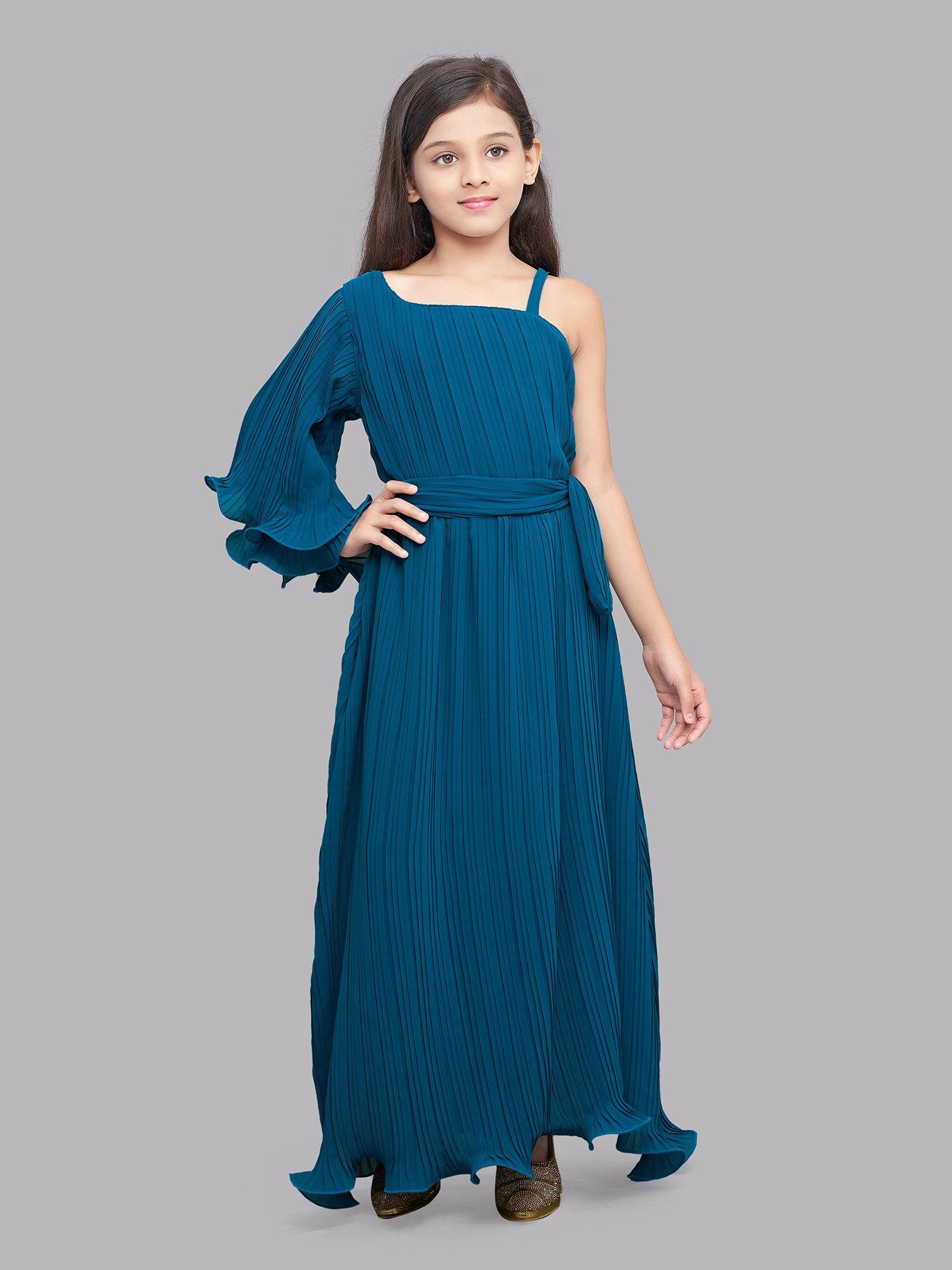 teal accordion pleated maxi