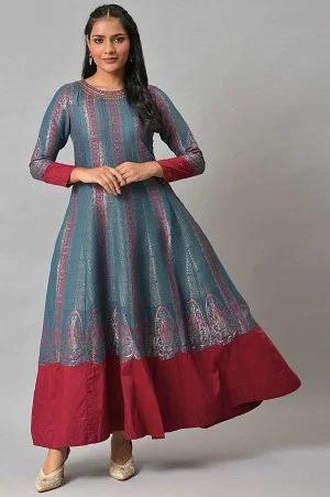 teal and pink panelled festive winter dress