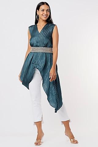 teal asymmetrical tunic with belt