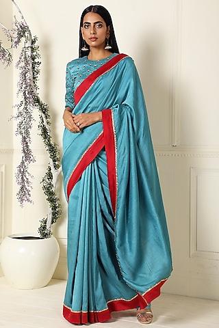 teal bamberg silk saree set