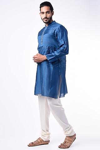 teal blue chanderi silk kurta