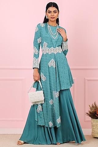 teal blue chiffon gharara set