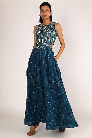 teal blue embellished gharara set