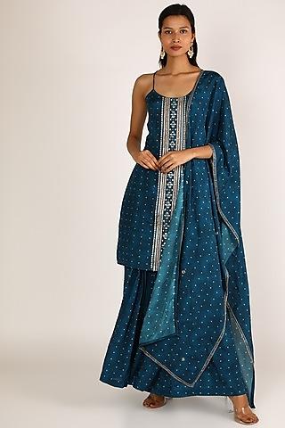 teal blue embellished kurta set