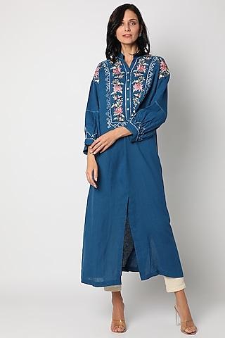 teal blue embroidered tunic