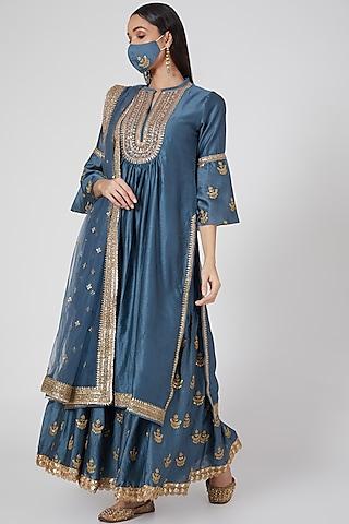 teal blue gharara set with embroidered dupatta