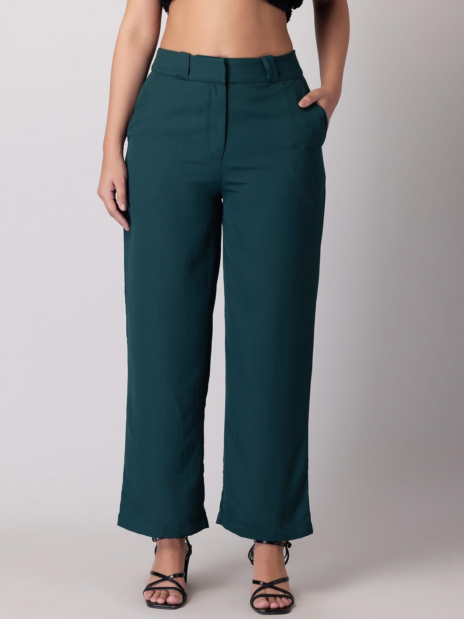 teal blue high waist narrow fit trousers