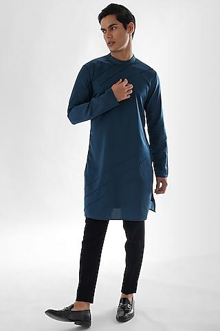 teal blue modal satin kurta set