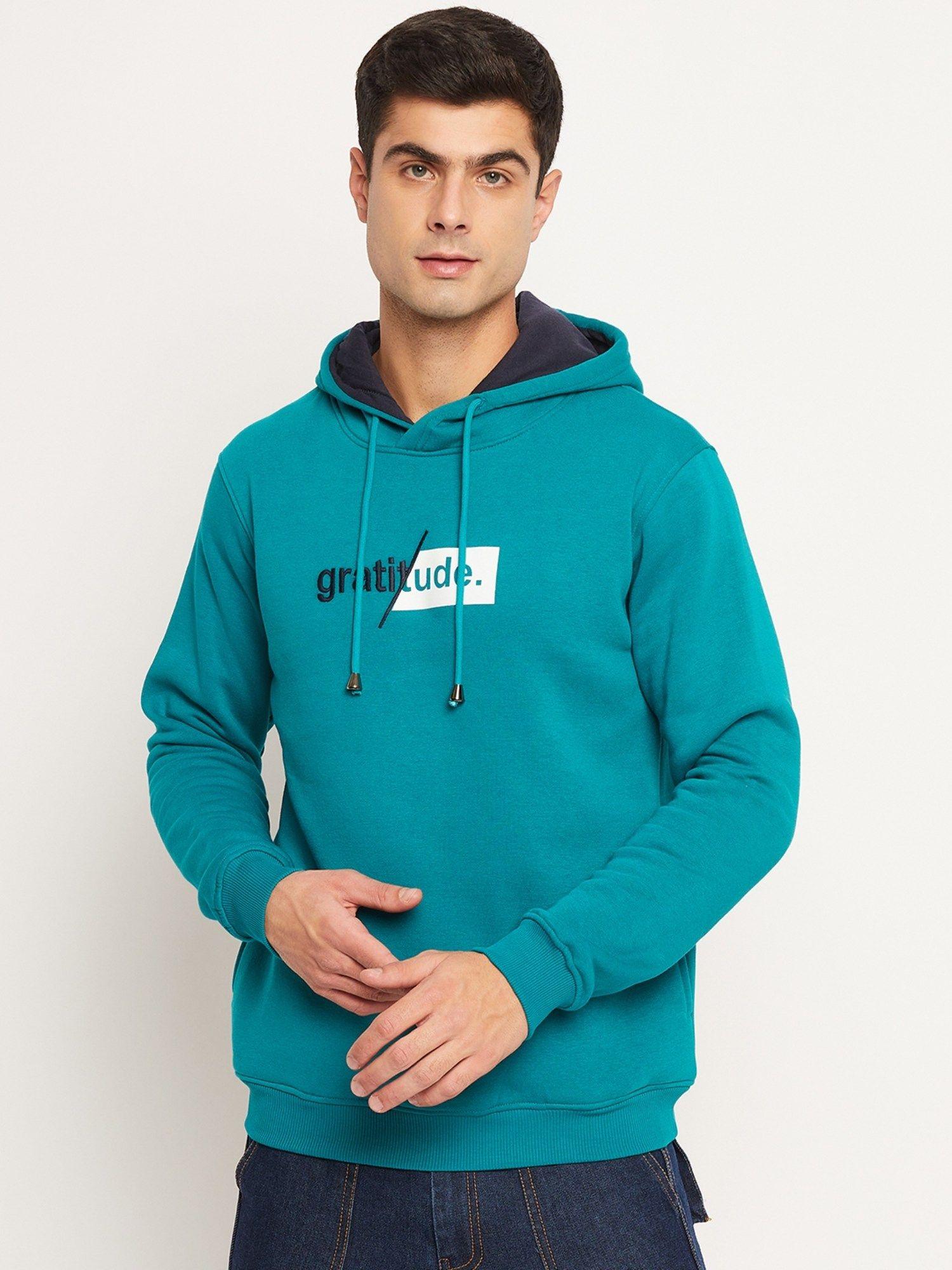 teal blue printed hoodie