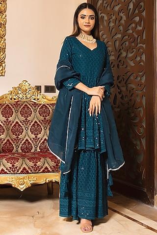 teal blue rayon sharara set